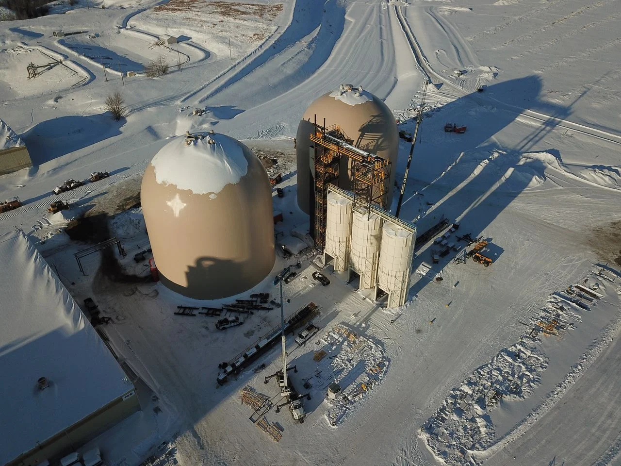 Aerial view of Taylor facility storage domes